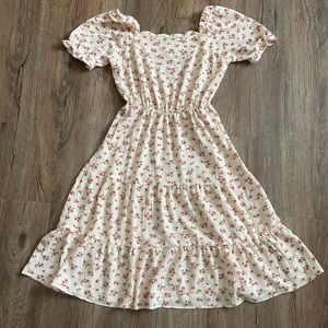 Cap sleeve floral midi dress